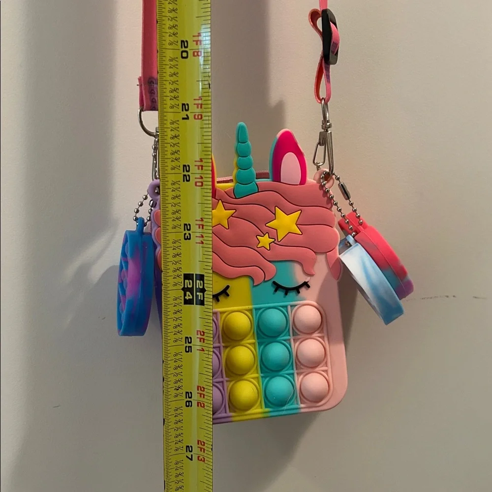 POP IT Unicorn ZipUp crossbody adjust strap bag multicolored silicone +keychains